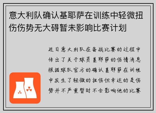 意大利队确认基耶萨在训练中轻微扭伤伤势无大碍暂未影响比赛计划